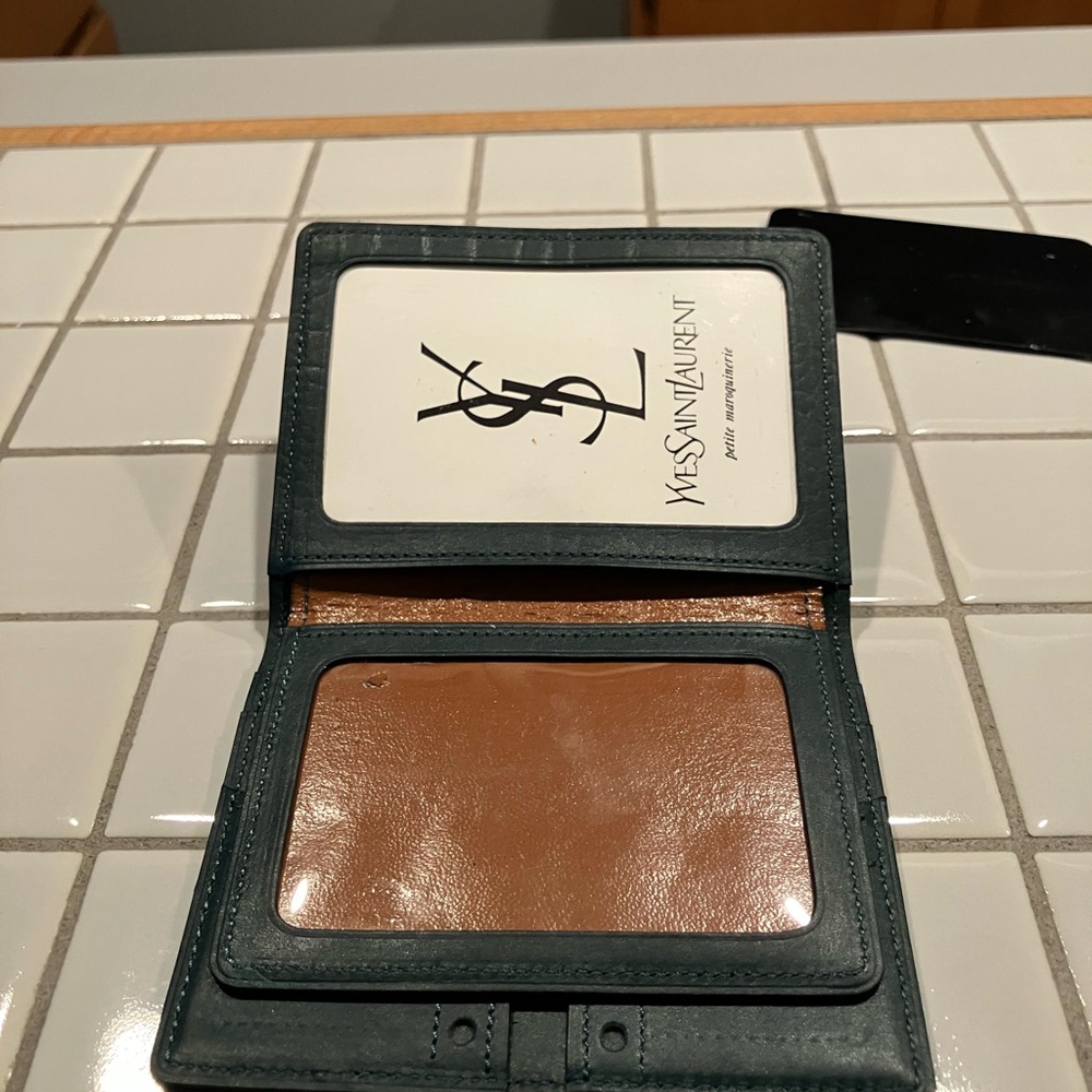 Yves Saint Laurent Teal Leather ID Wallet with Clear Window - Picture 4 of 6